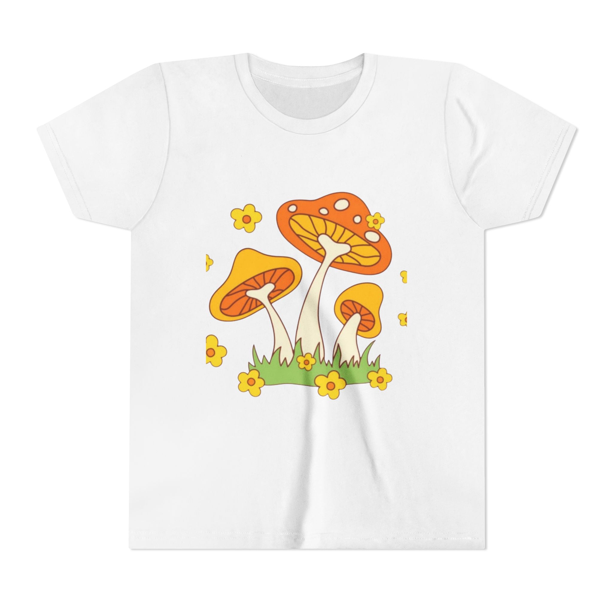 Mushroom Garden Youth T‑Shirt — Cute Orange Fungi Illustration for Kids