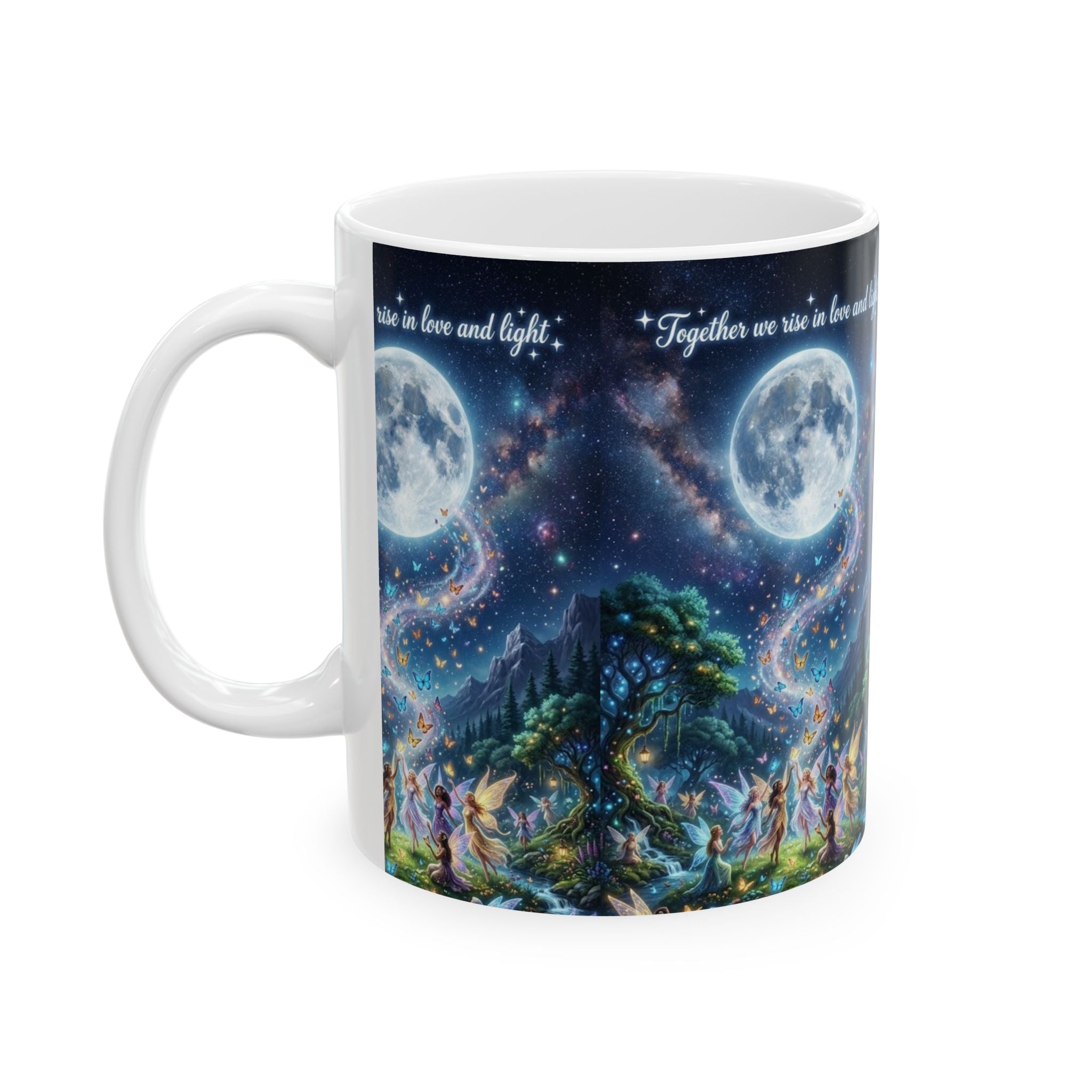 Moonlit Unity Ceramic Mug — "Together we rise in love and light"