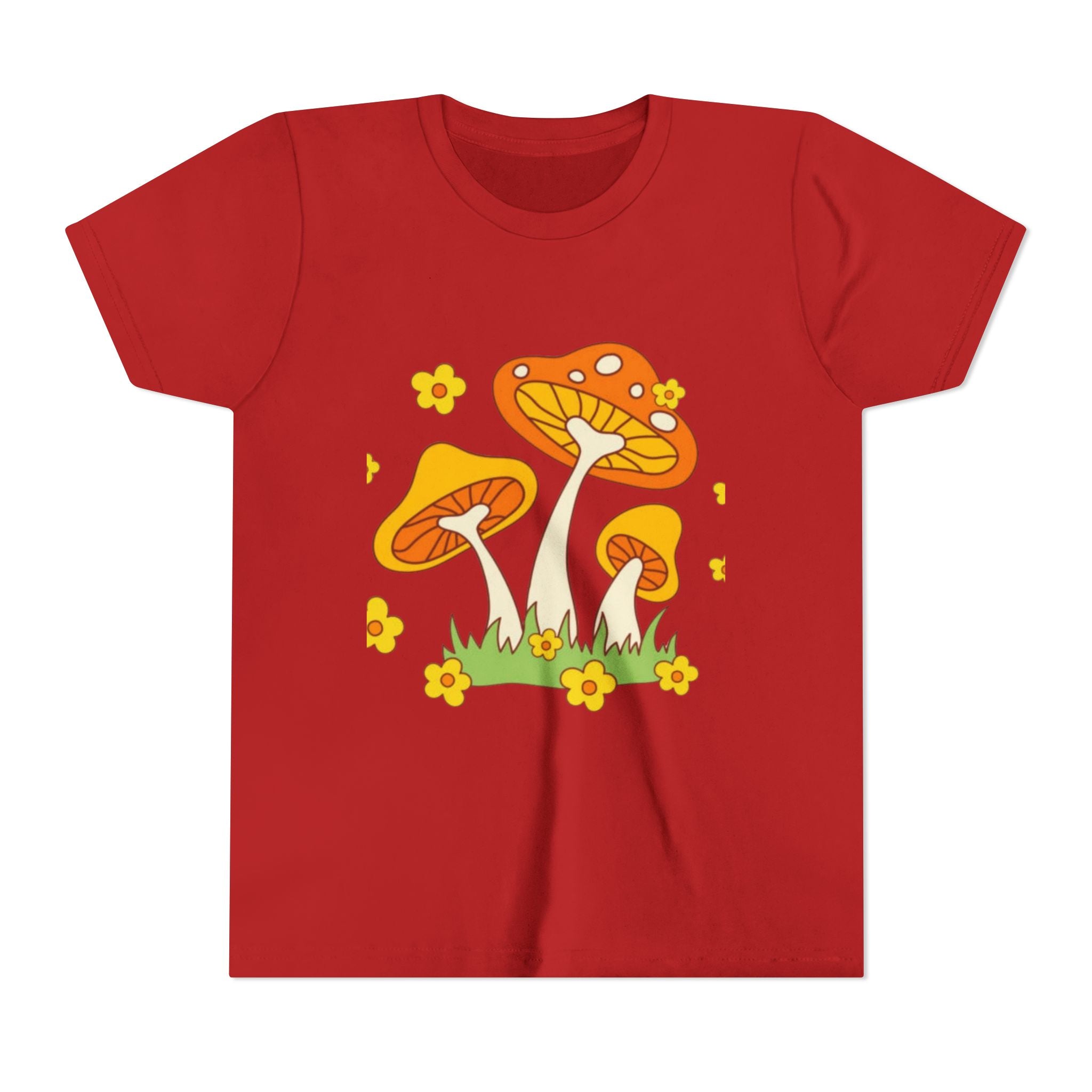 Mushroom Garden Youth T‑Shirt — Cute Orange Fungi Illustration for Kids