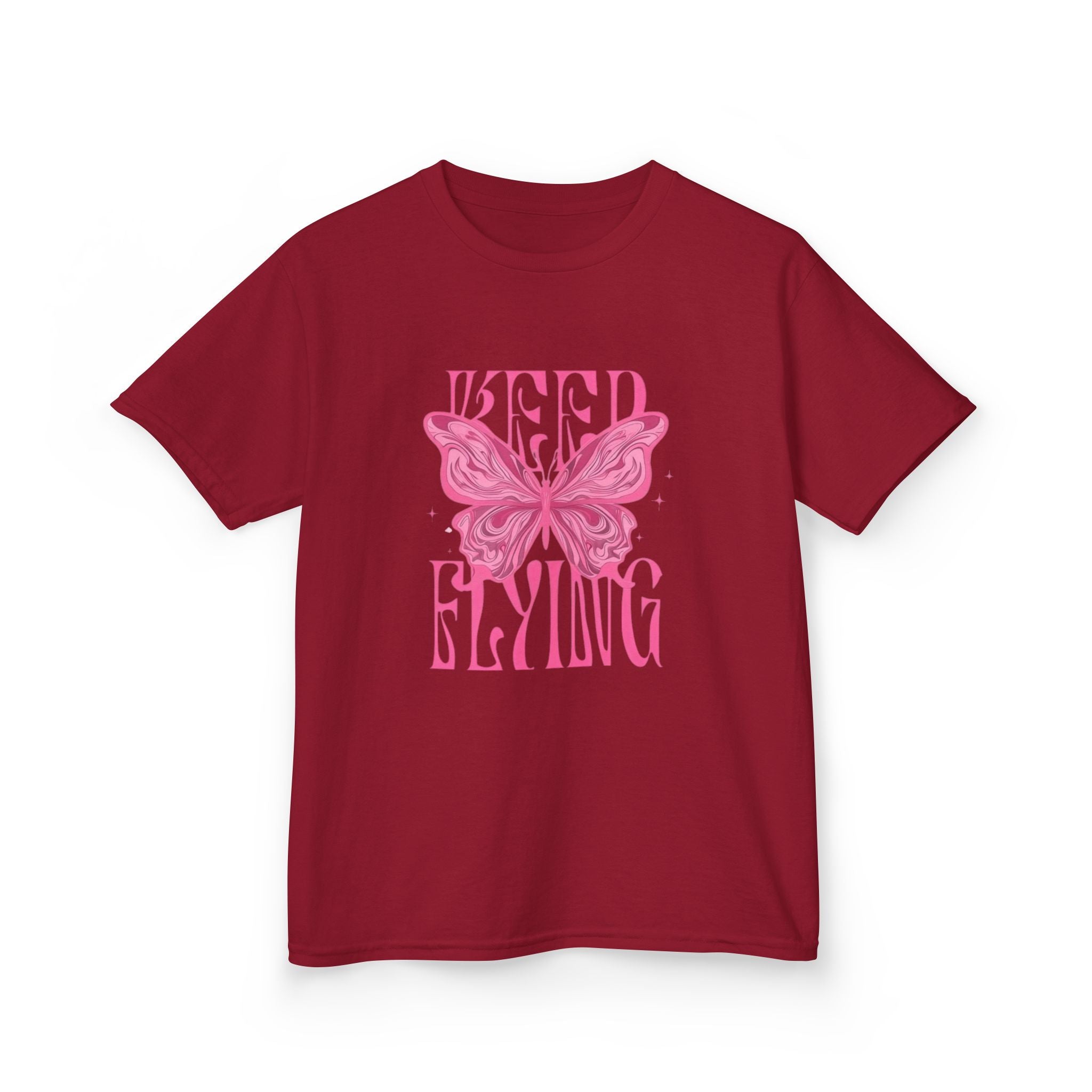 Kids Tee — 'Keep Flying' Pink Butterfly Graphic