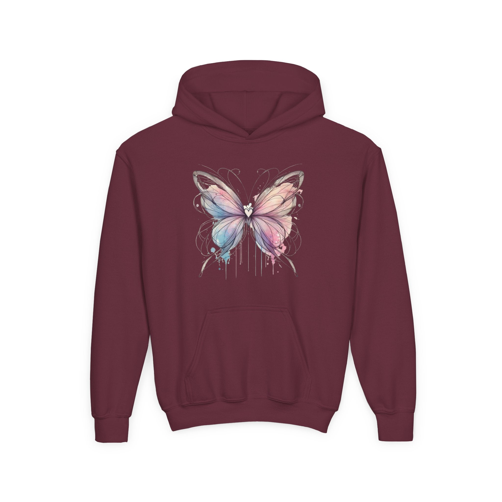Youth Butterfly Hoodie – Watercolor Pastel Butterfly Kids Sweatshirt