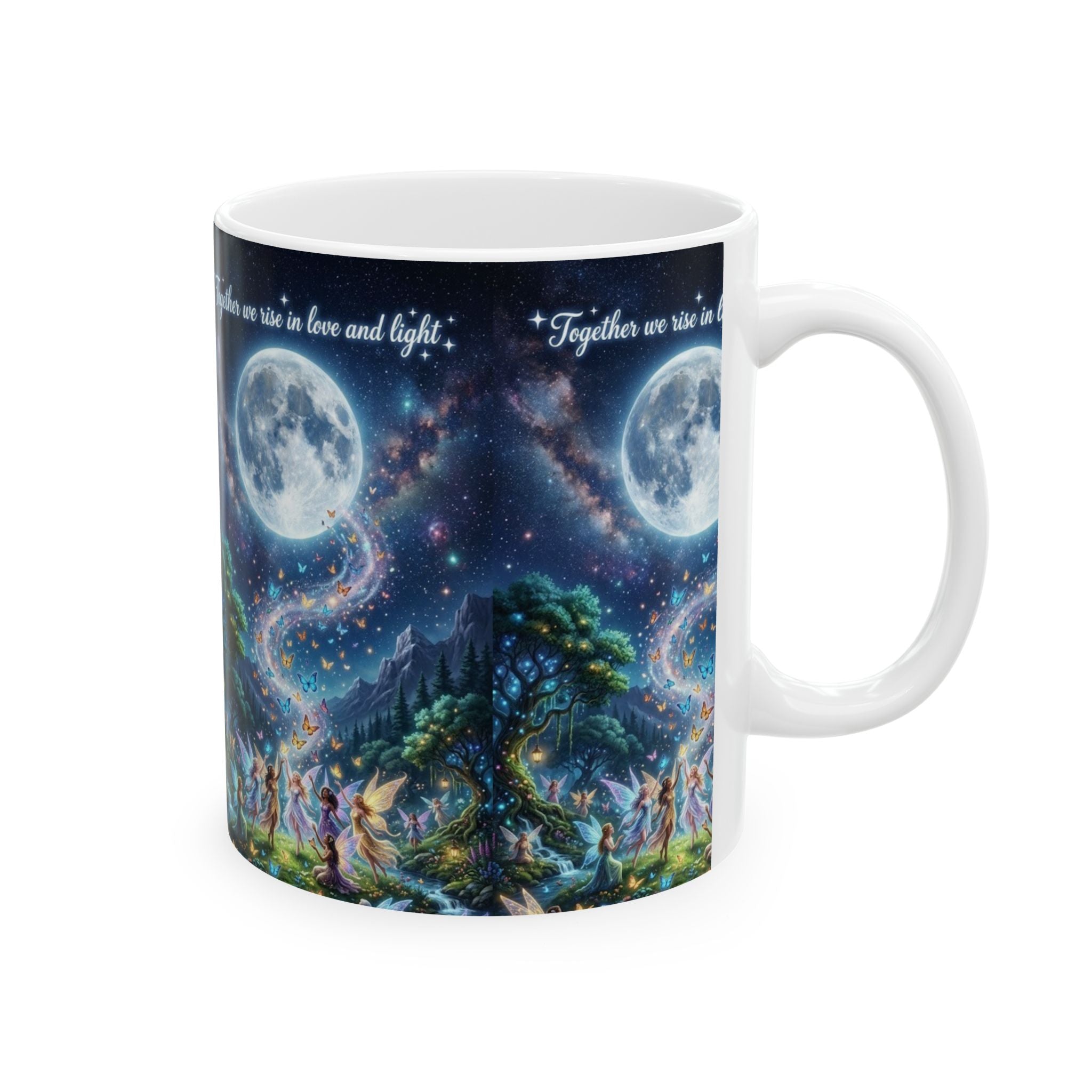 Moonlit Unity Ceramic Mug — "Together we rise in love and light"