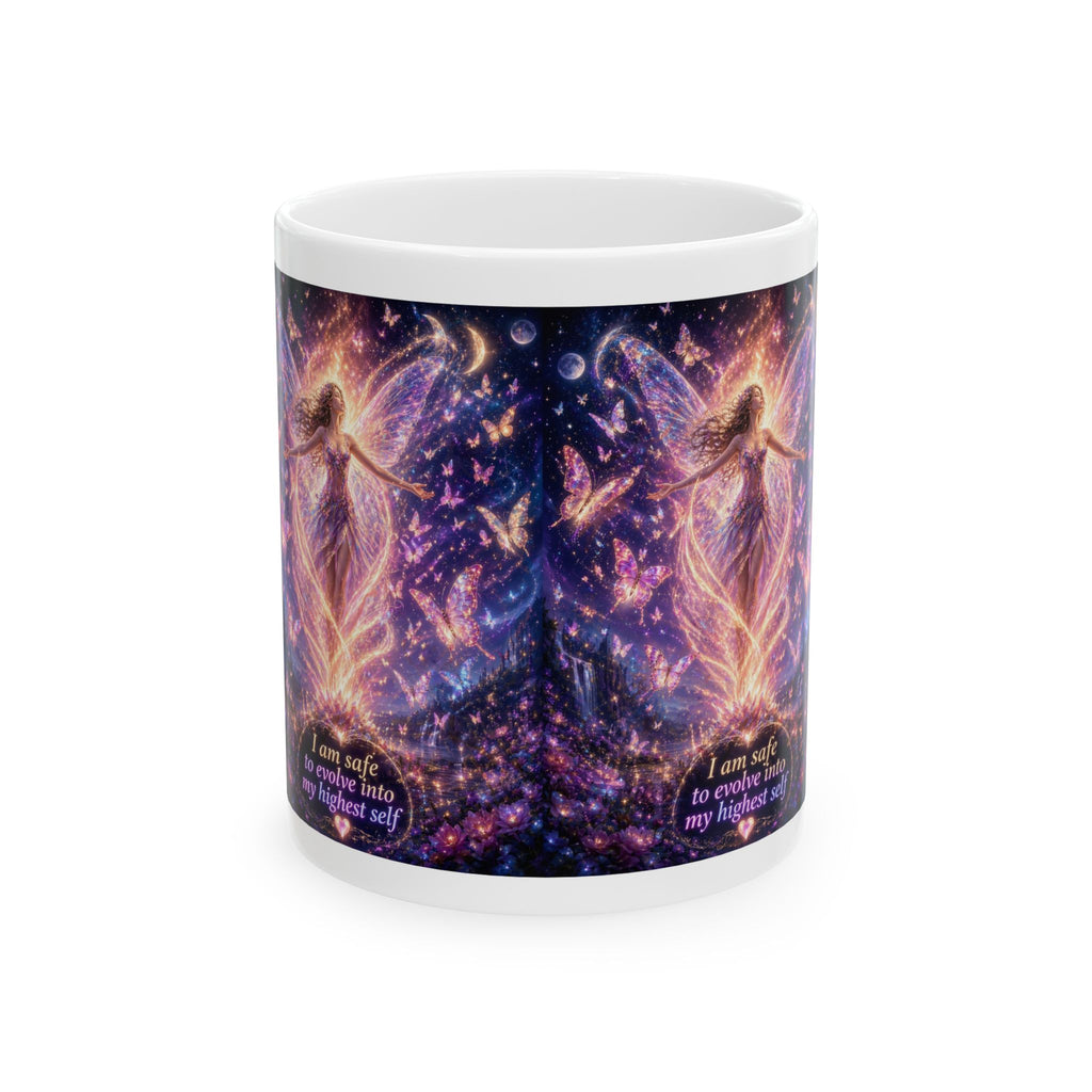 Mystical Fairy Affirmation Mug — 'I am safe to move into my true self' Ceramic Coffee Cup