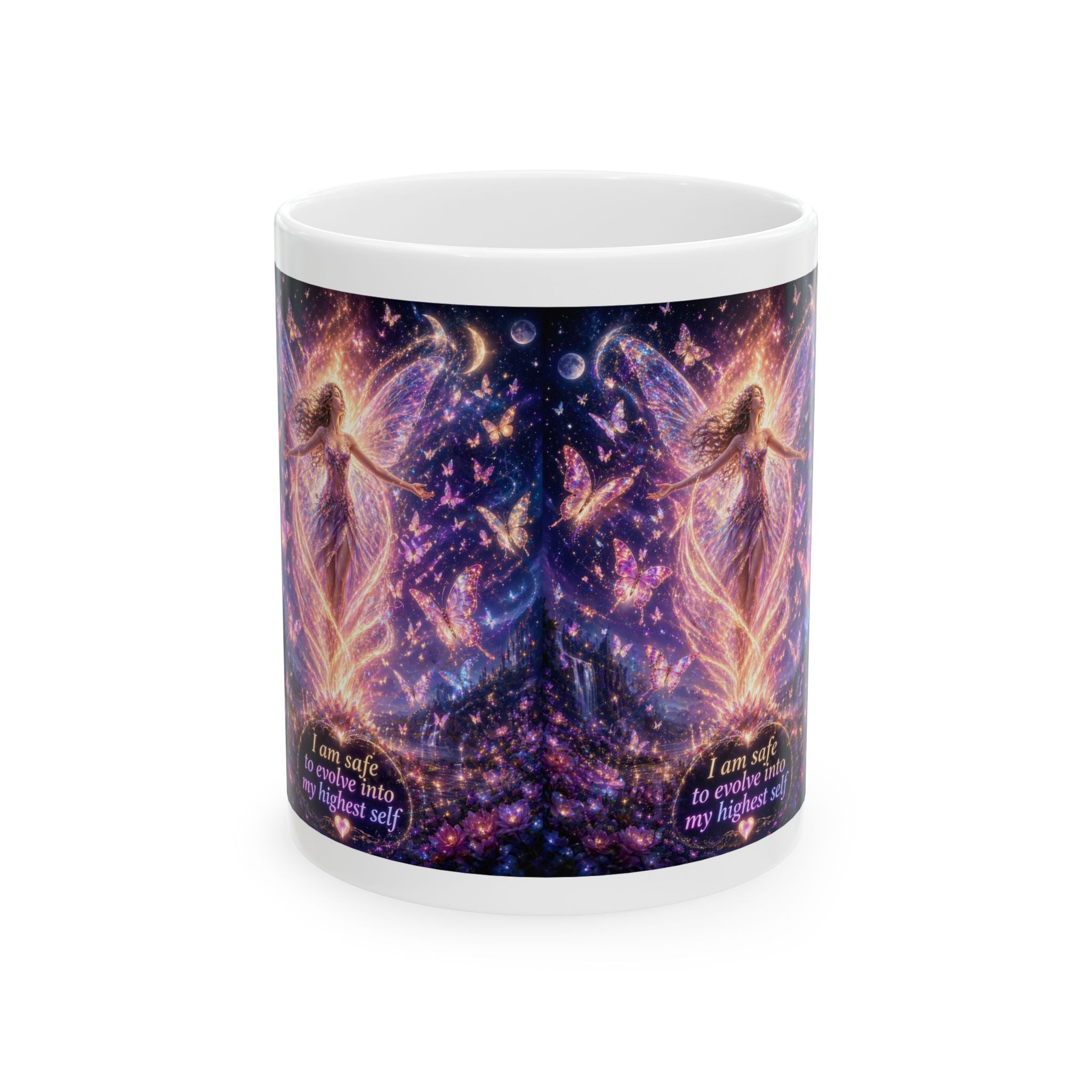 Mystical Fairy Affirmation Mug — 'I am safe to move into my true self' Ceramic Coffee Cup