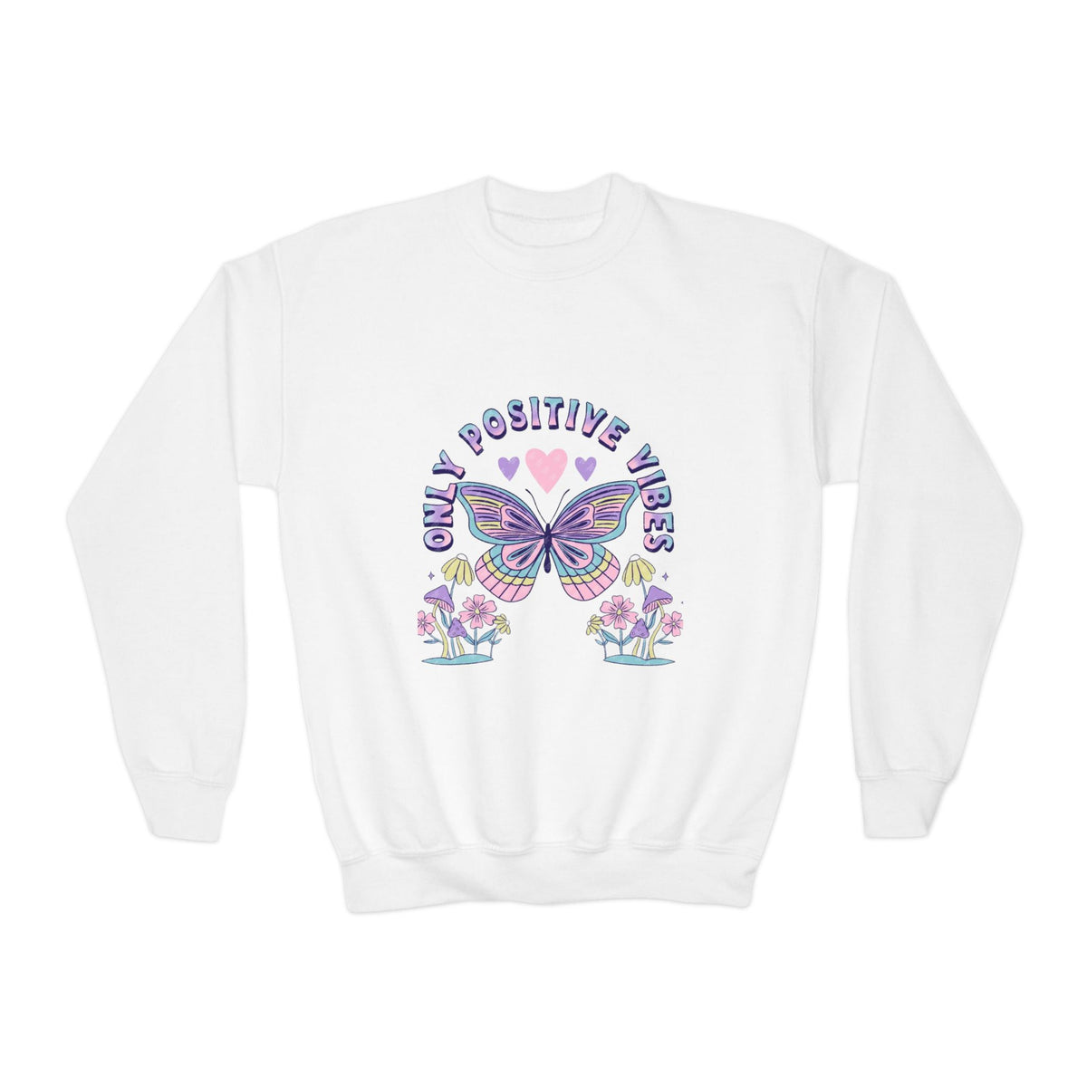 Youth Crewneck Sweatshirt — "Chill & Positive Vibes" Butterfly Graphic