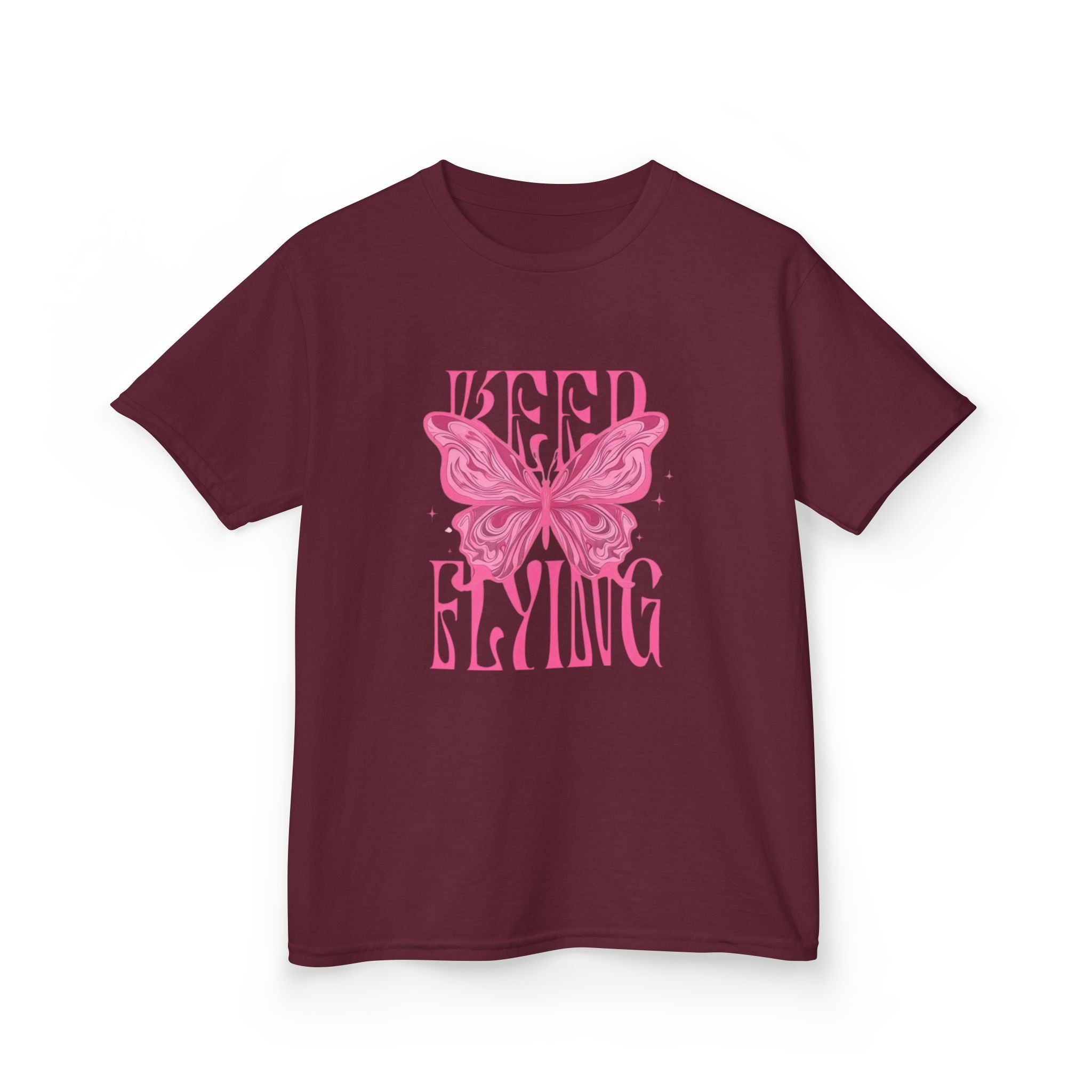 Kids Tee — 'Keep Flying' Pink Butterfly Graphic