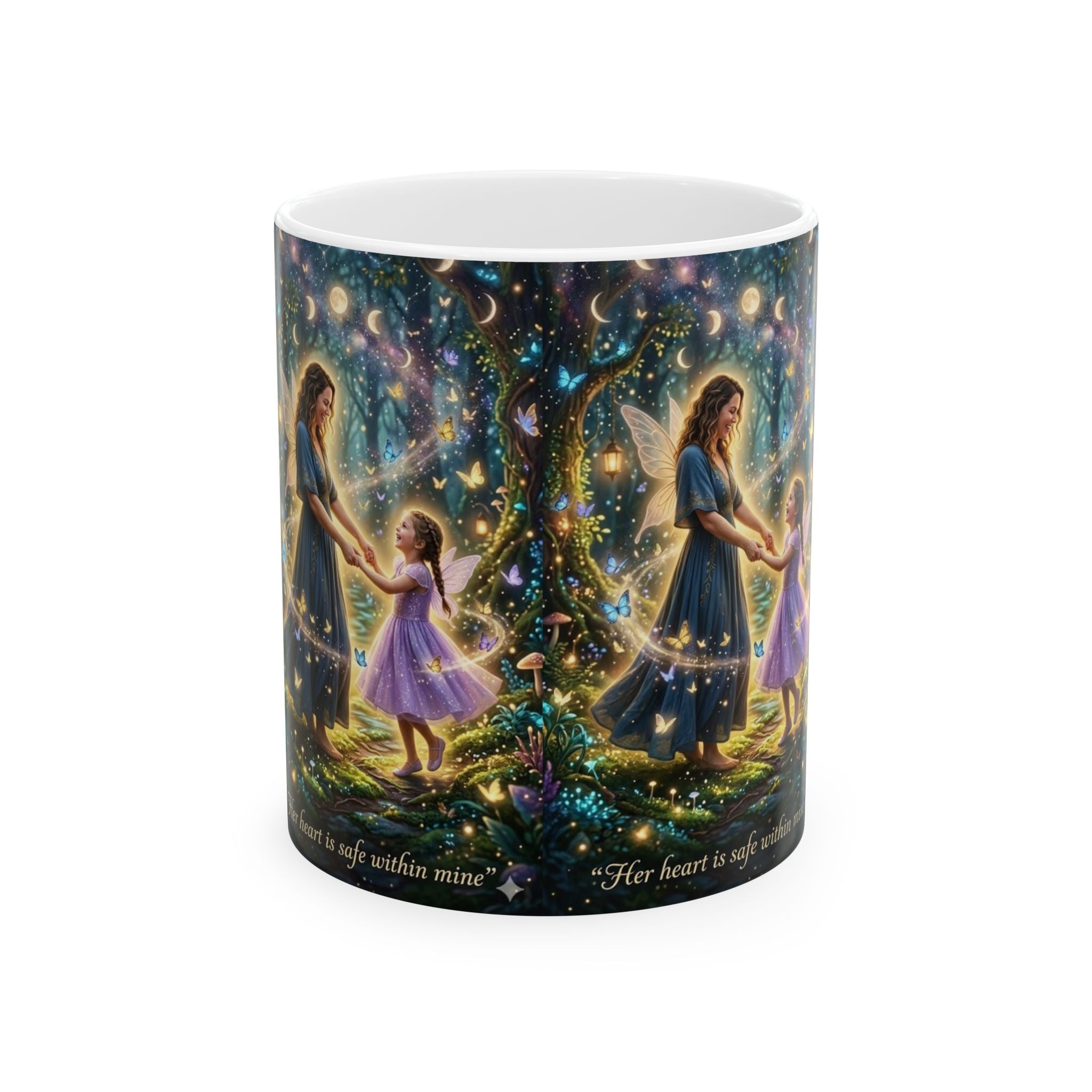 Fairy Mother & Daughter Ceramic Mug — Magical Tree of Light Gift (11oz/15oz)