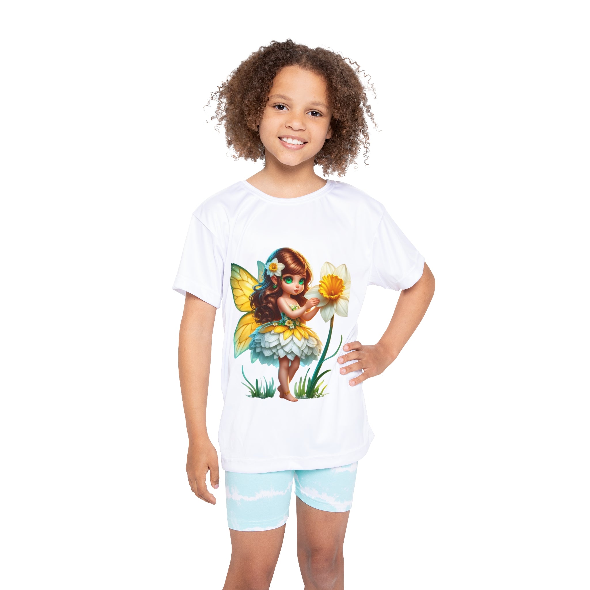 Kids Fairy Floral Jersey — Cute Fairy Girl with Daffodil Sports Tee