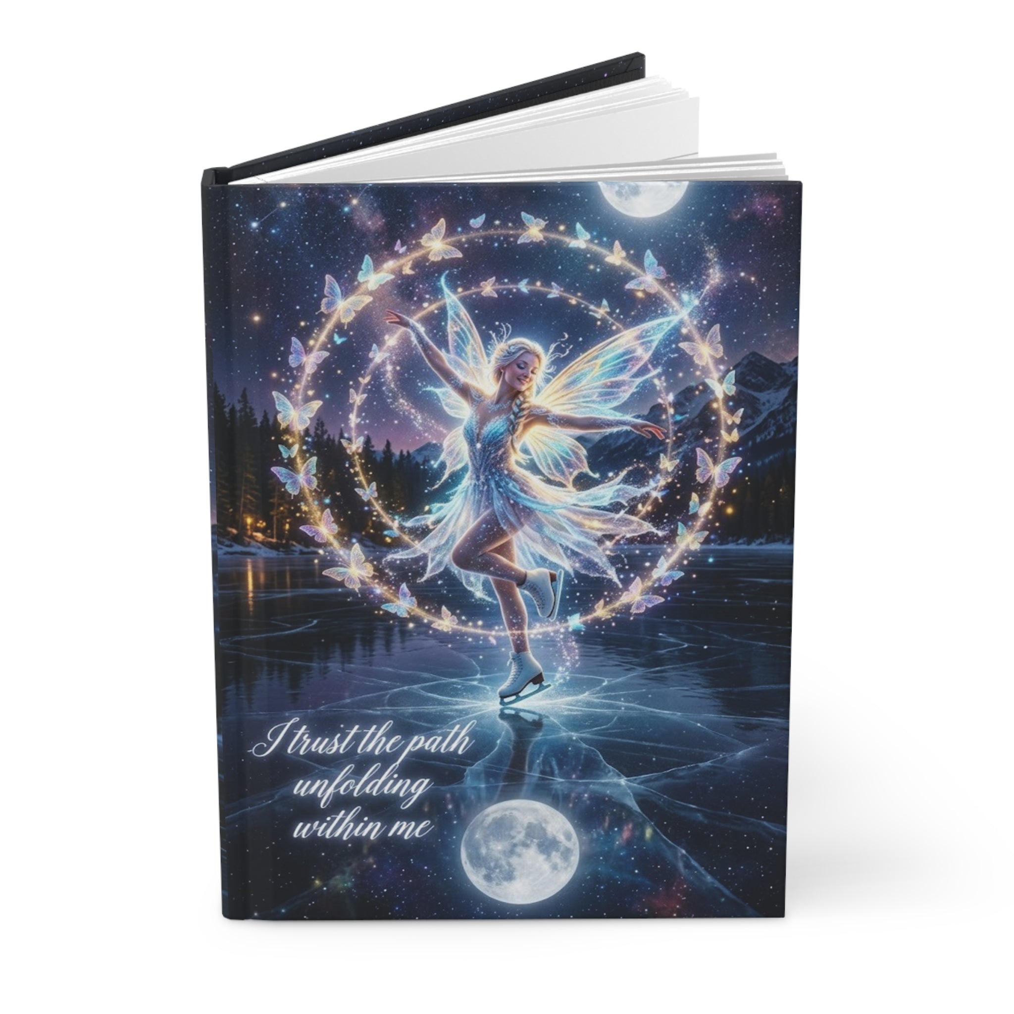 Fairy Ice Skater Hardcover Journal — "I trust the path unfolding within me" Moonlit Fantasy Notebook
