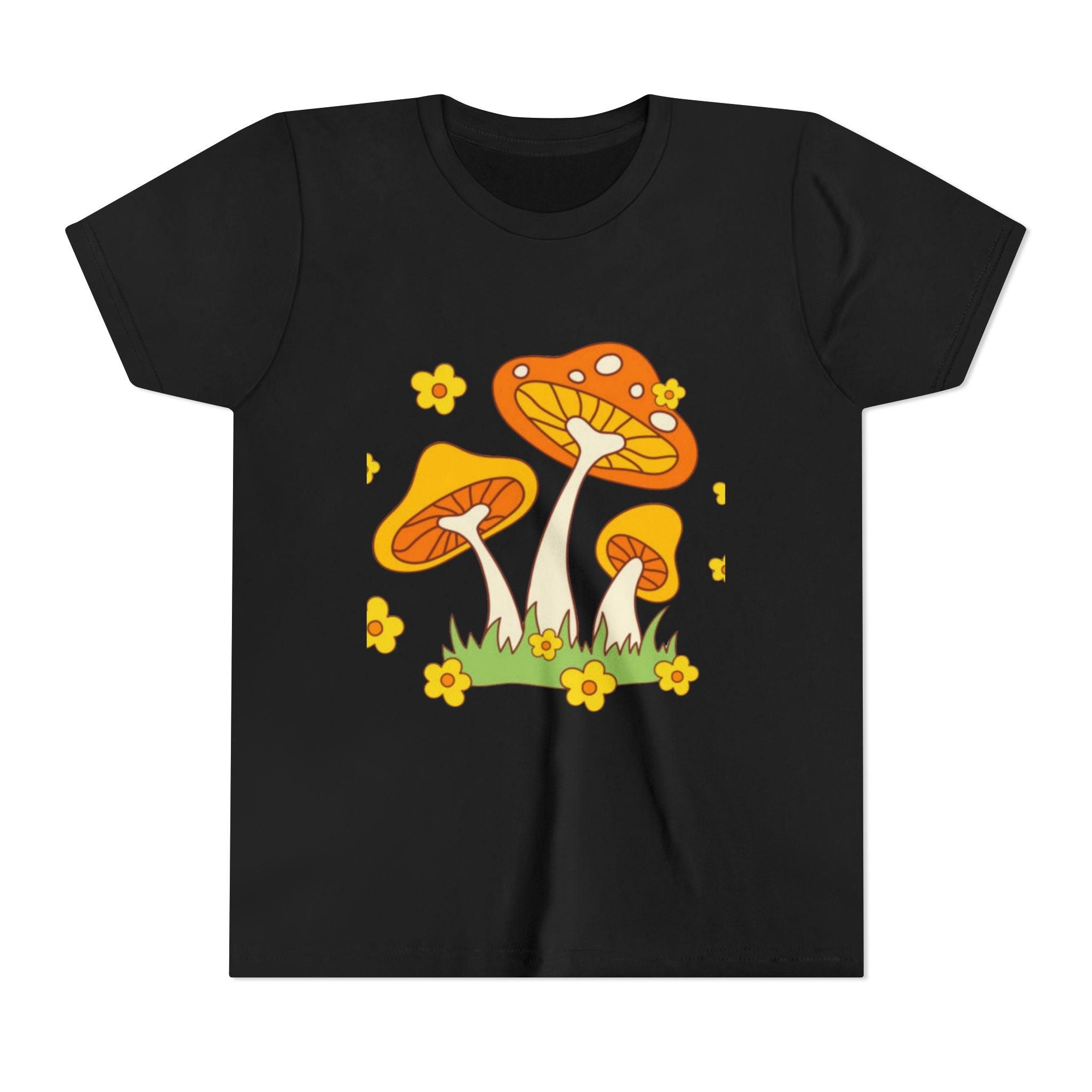 Mushroom Garden Youth T‑Shirt — Cute Orange Fungi Illustration for Kids
