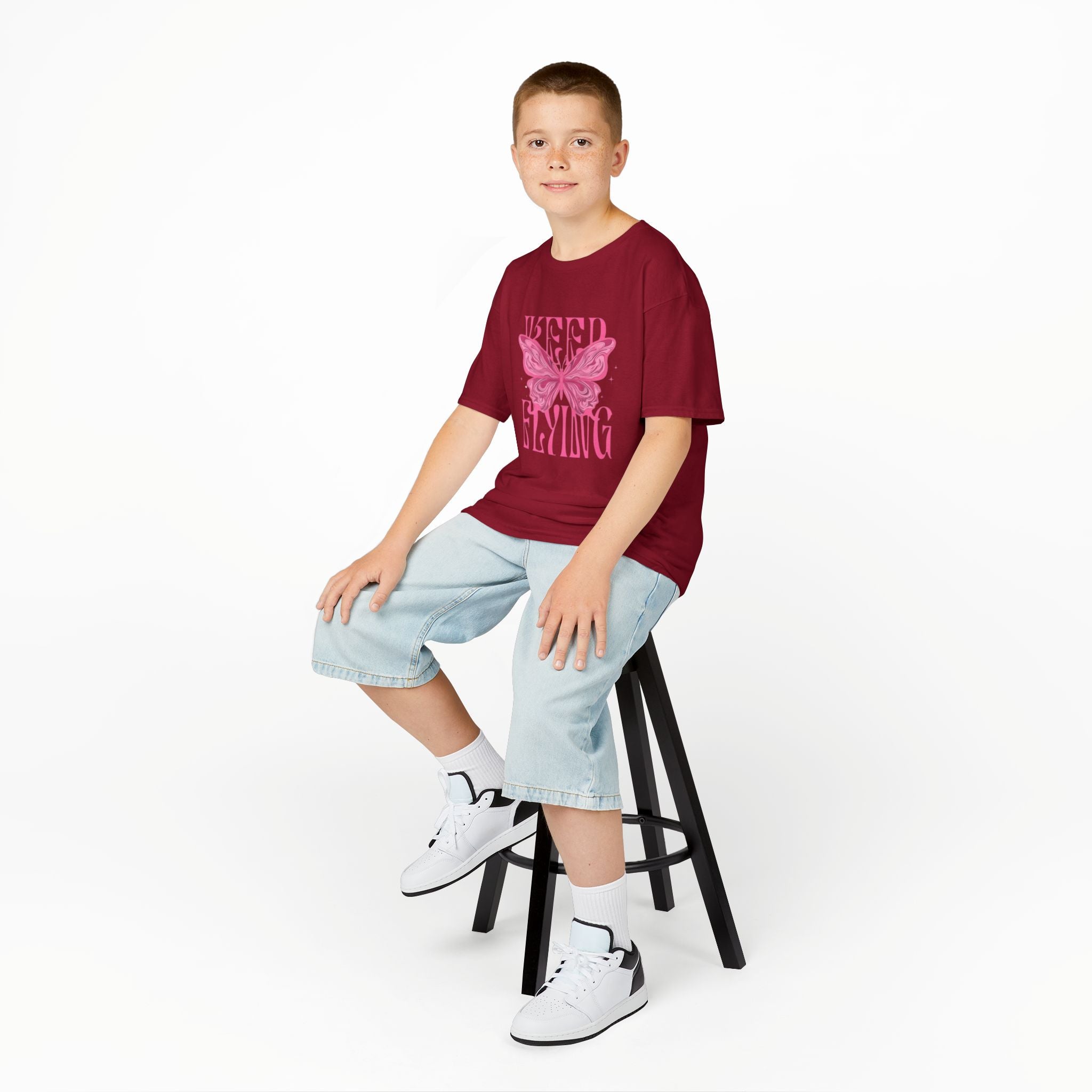 Kids Tee — 'Keep Flying' Pink Butterfly Graphic